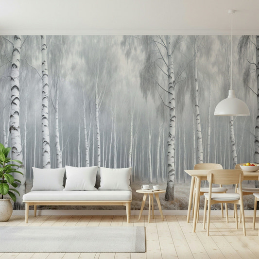 Birch Whispers Wall Mural slender tree silhouettes for a library wallpaper mural