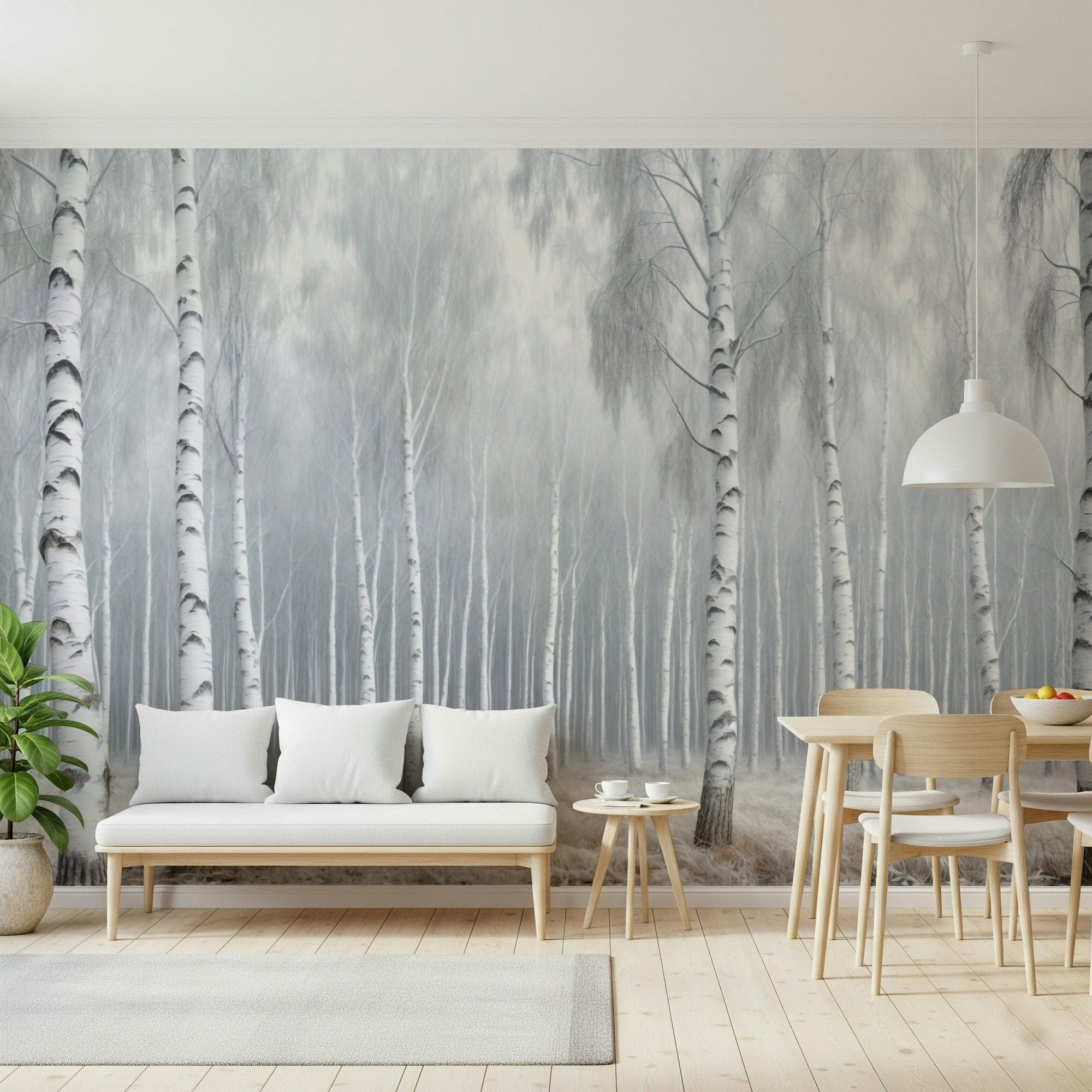 Birch Whispers Wall Mural slender tree silhouettes for a library wallpaper mural, GD7649