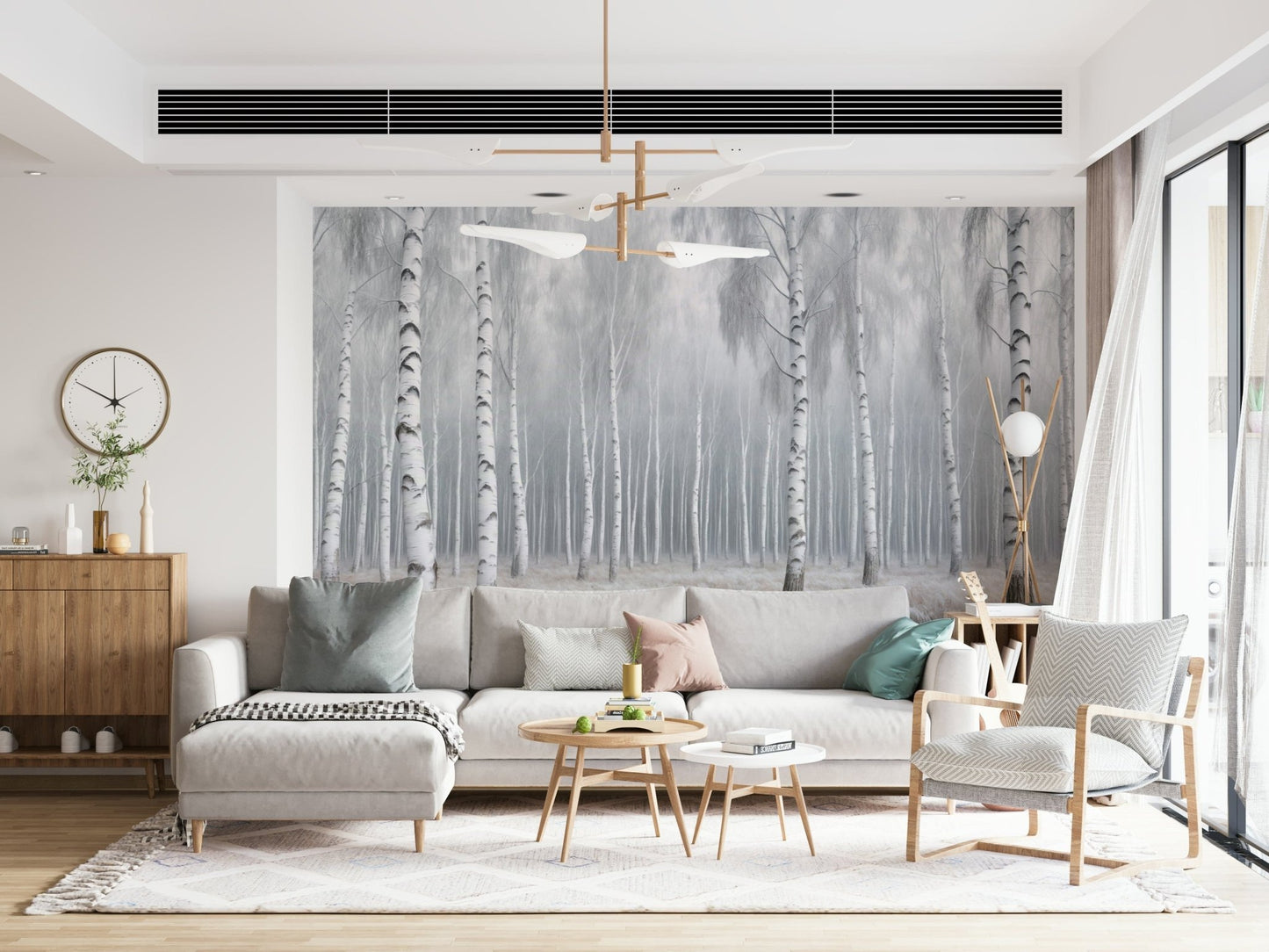 Creative studio with botanical art wallpaper mural Birch Whispers Wall Mural