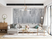 Creative studio with botanical art wallpaper mural Birch Whispers Wall Mural