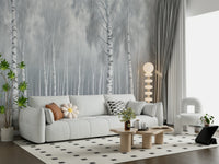 Modern flat with textured tree wallpaper mural Birch Whispers Wall Mural