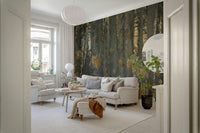 Natural forest pattern wallpaper for a quiet reading nook.