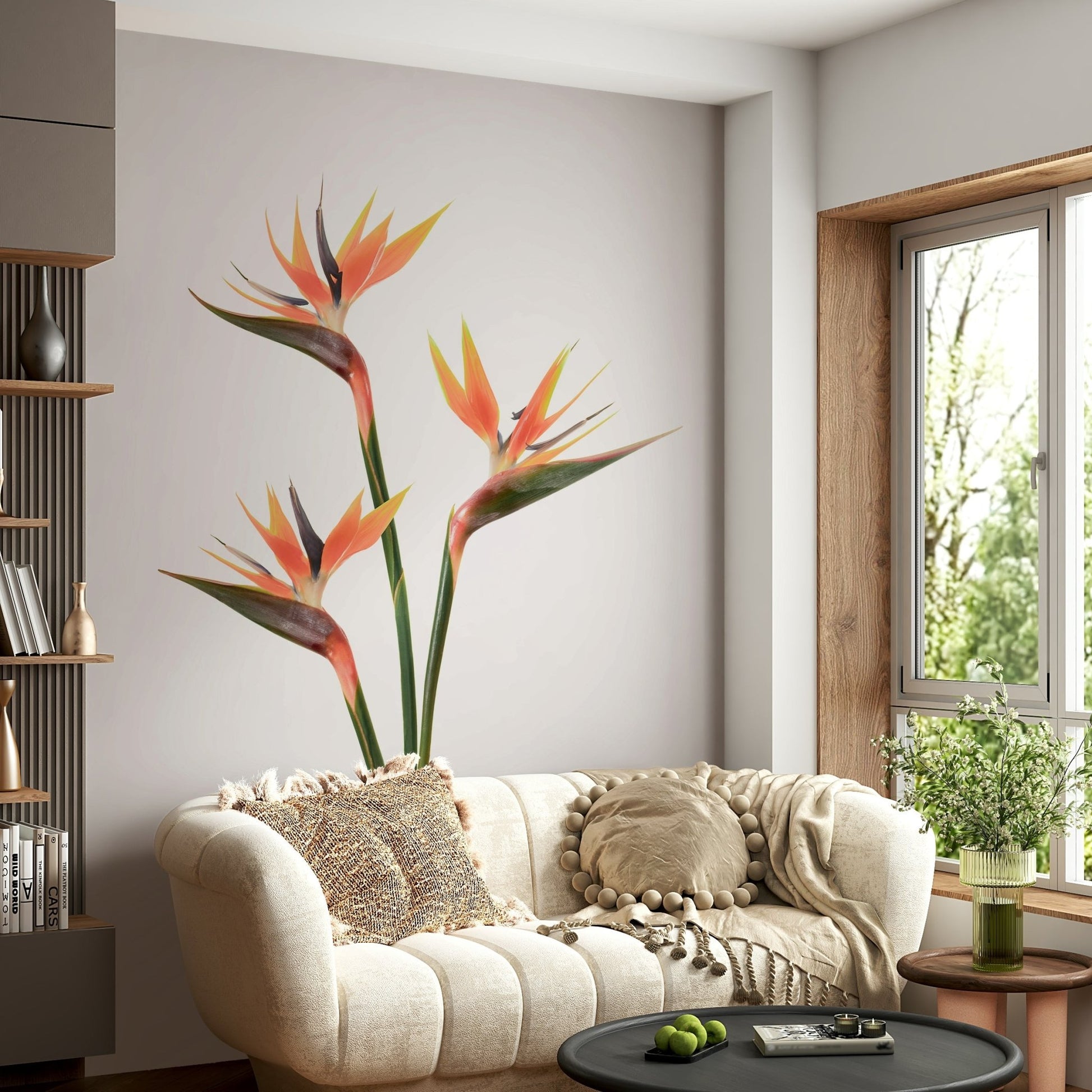 Botanical wall art with bird of paradise in full bloom


