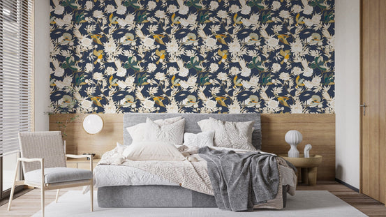 Refreshing birds and peonies wall design B057