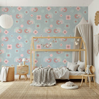 Bright floral pattern of the Birdie Blooms: Pastel Pop Wallpaper design.