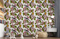 Birds and Blossoms wallpaper with floral sprays and bird motifs