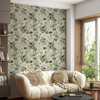 Green leafy mural wallpaper with butterflies

