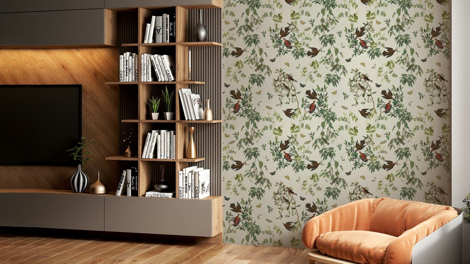 Peaceful branch wallpaper with perched birds, GD2584