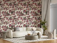 Birds and cherry blossom on ivory Wallpaper⁠