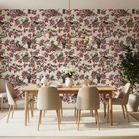 Birds and cherry blossom on ivory Wallpaper⁠