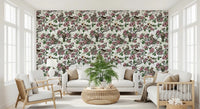 Pink blooms and songbirds carrying across a bright living room in this white floral, GD9086