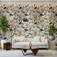Birds & Berries Wintry Watercolor mural, kitchen accent, naturalistic artwork., GD7173