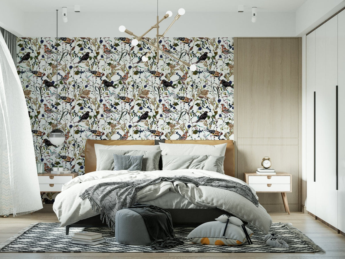 Beautiful watercolor Birds & Berries Wintry Watercolor for living room design., GD7173