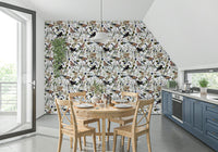 Luxury Birds & Berries Wintry Watercolor wallpaper, dark berry, small bird pattern., GD7173