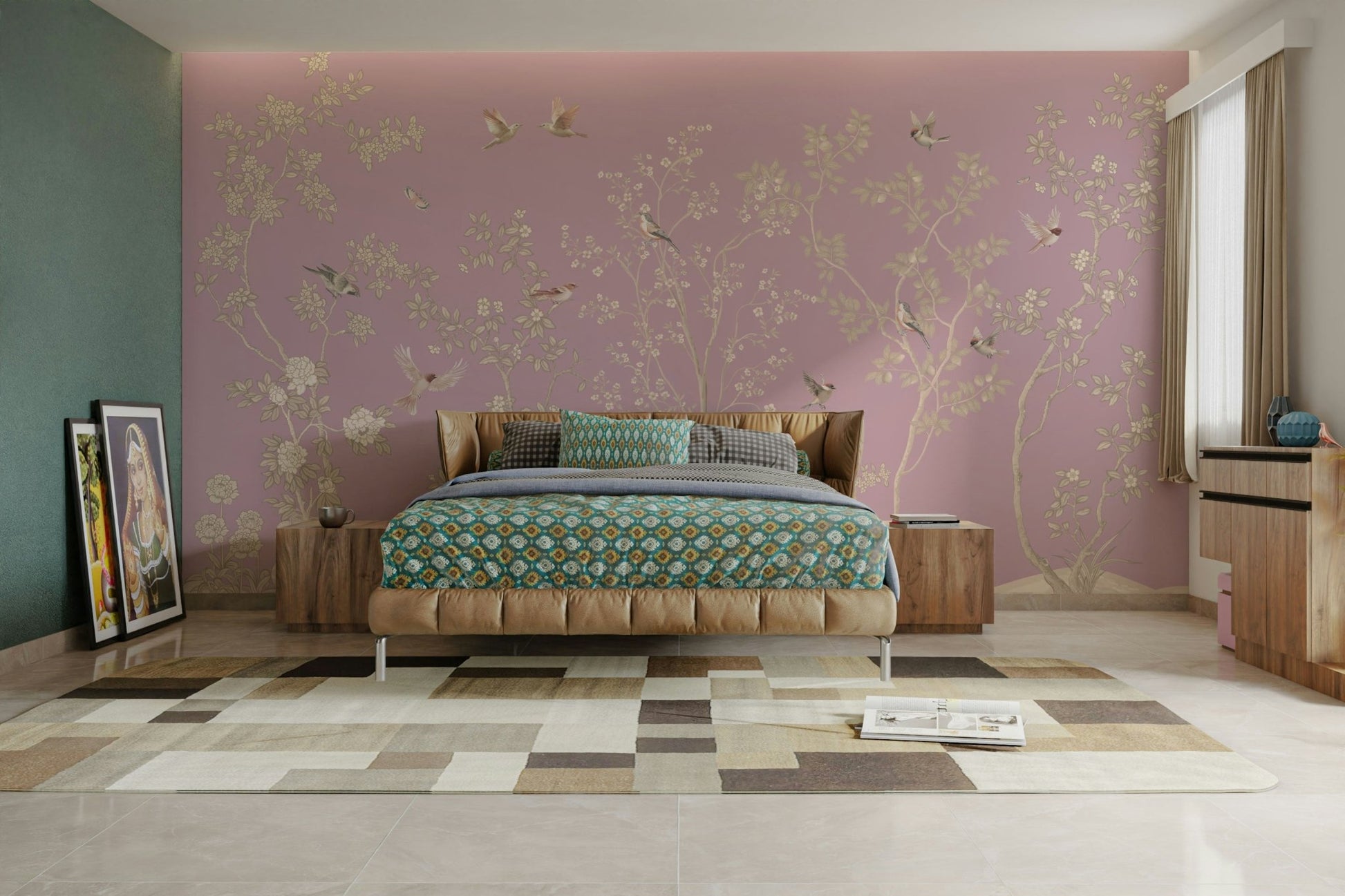 The colors of the birds and flowers are muted and gentle, like soft whites, grays, and pinks.

