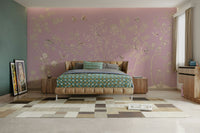 The colors of the birds and flowers are muted and gentle, like soft whites, grays, and pinks.

