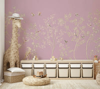 The birds are perched on branches or flying gracefully.

