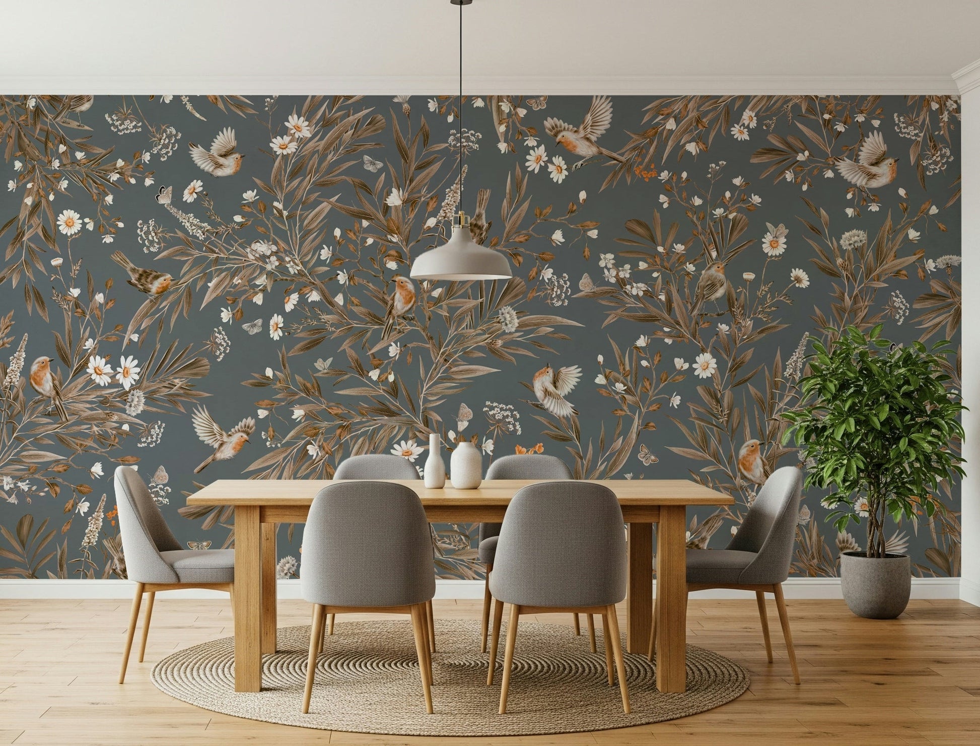 Accent wall featuring the inspiring Birds & Blooms Harmony Wall Mural.