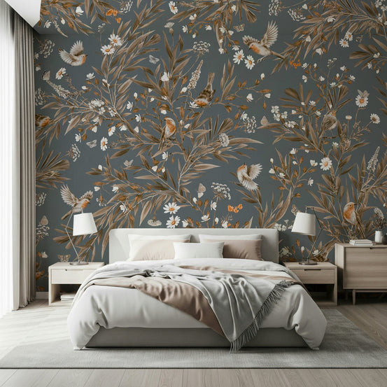 Birds & Blooms Harmony Wall Mural in a restful master suite., GD6290