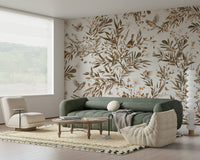 Sepia toned birds and flowers on the Birds & Blooms Sepia Serenity Wall Mural.