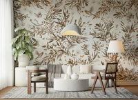 Interior space featuring the peaceful Birds & Blooms Sepia Serenity Wall Mural.