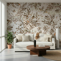 Artistic botanical pattern in the Birds & Blooms Sepia Serenity Wall Mural.