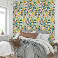 Birds and blooms symphony wallpaper featuring vibrant colors

