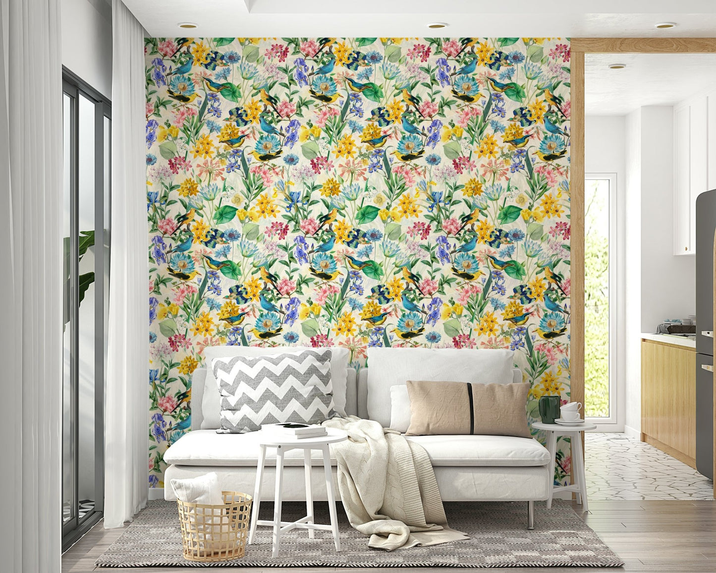 Birds and blooms wallpaper for creating peaceful interiors

