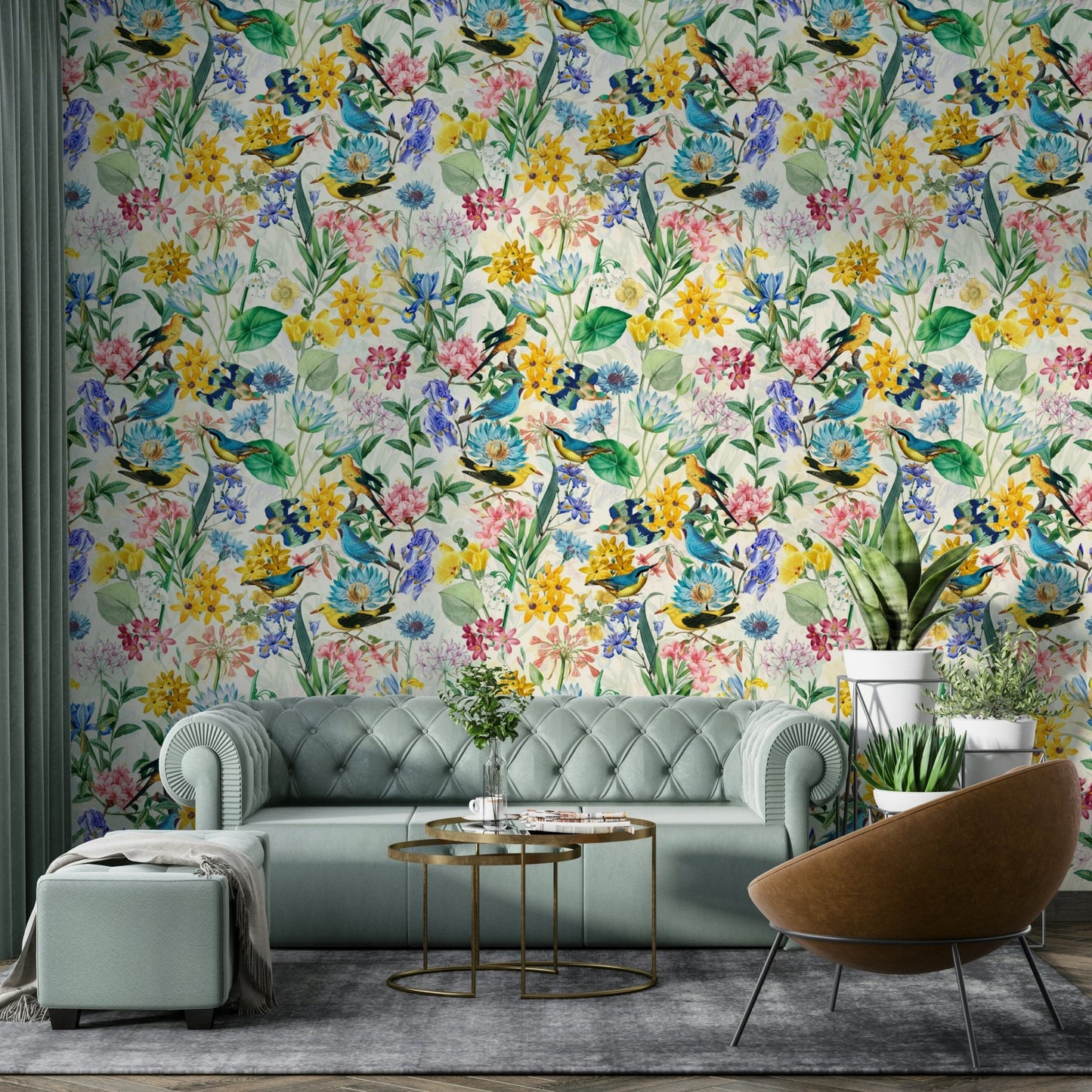 Soft pastel birds and floral wallpaper for cozy rooms

