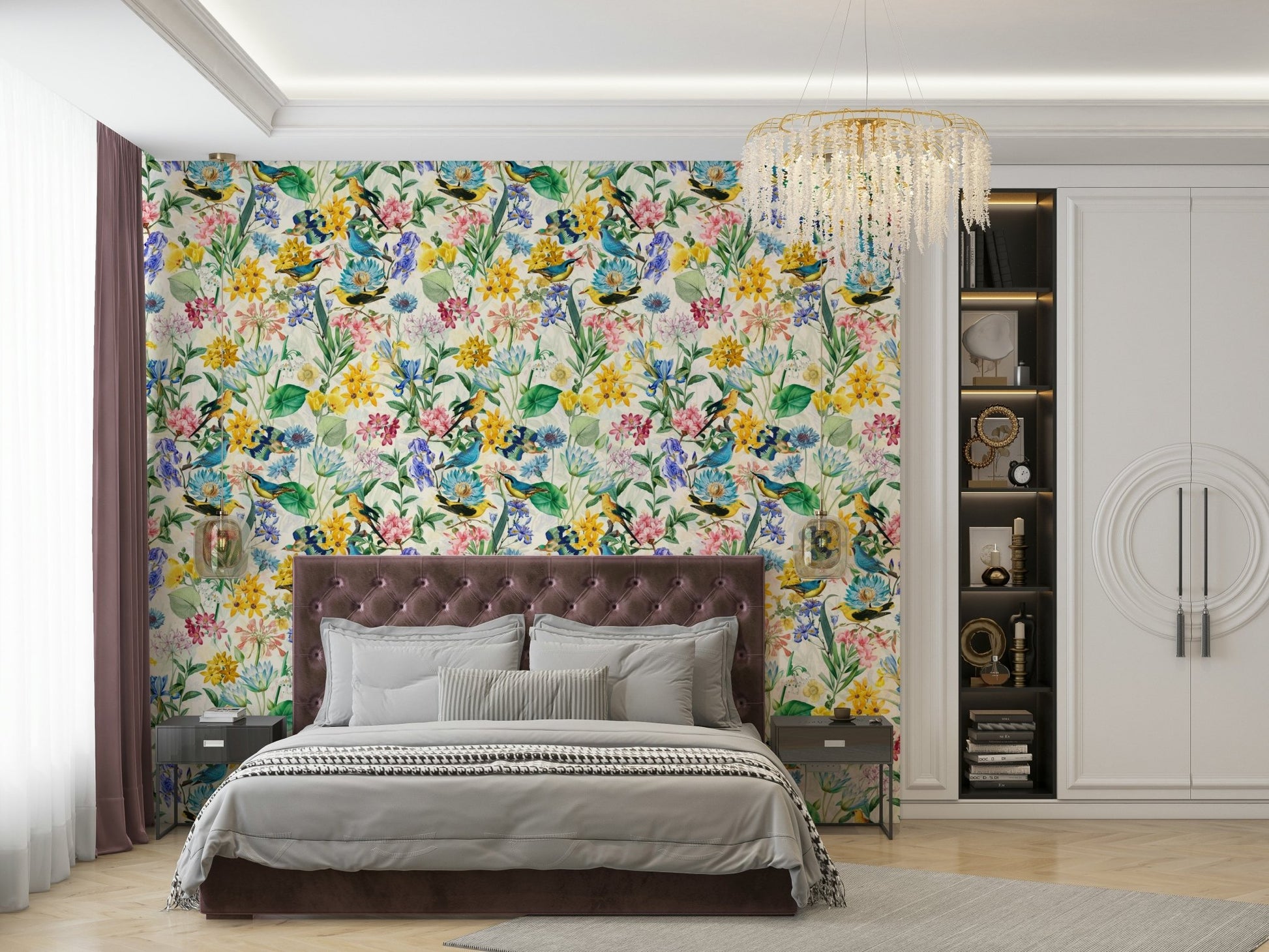 Birds and blooms symphony wallpaper perfect for living rooms

