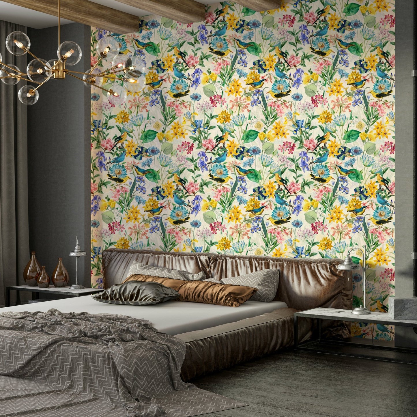 Birds and flowers symphony wallpaper for modern interiors

