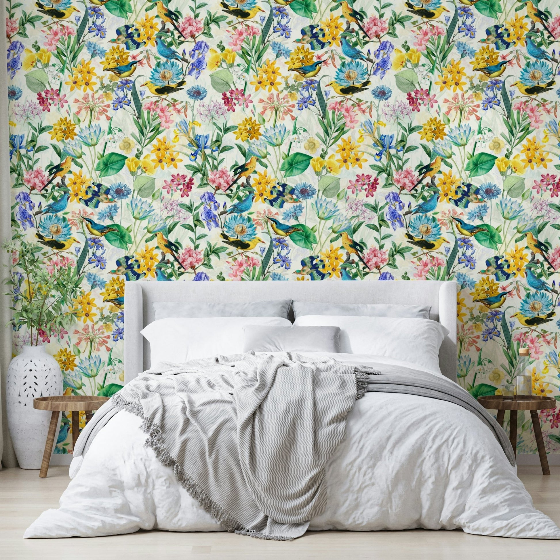 Beautiful nature-inspired wallpaper with birds and flowers

