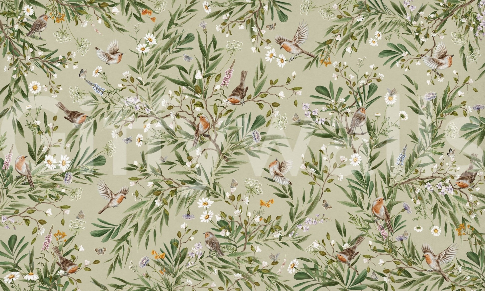 Home hallway accent using the graceful Birds & Blooms Wall Mural.