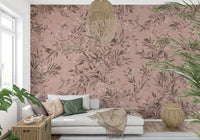Detailed flower and vine print on the Botanical Birdsong Wall Mural., GD6286