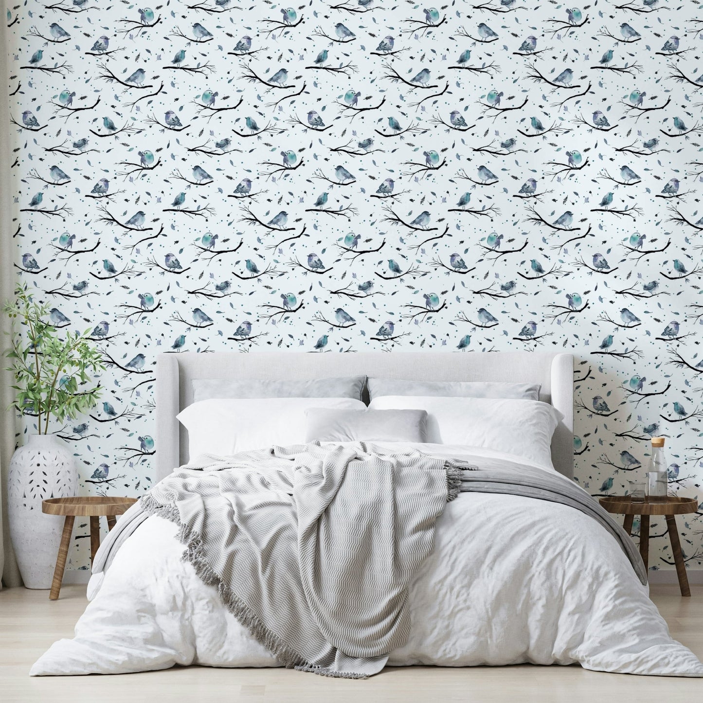 Peaceful birds wallpaper for nursery

