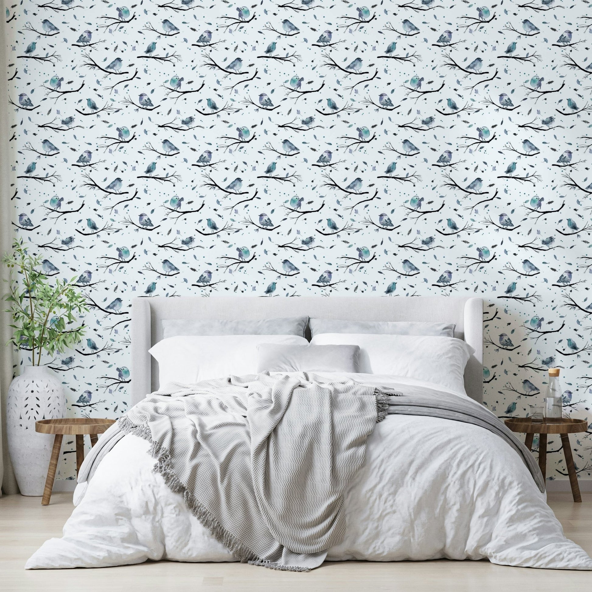 Peaceful birds wallpaper for nursery

