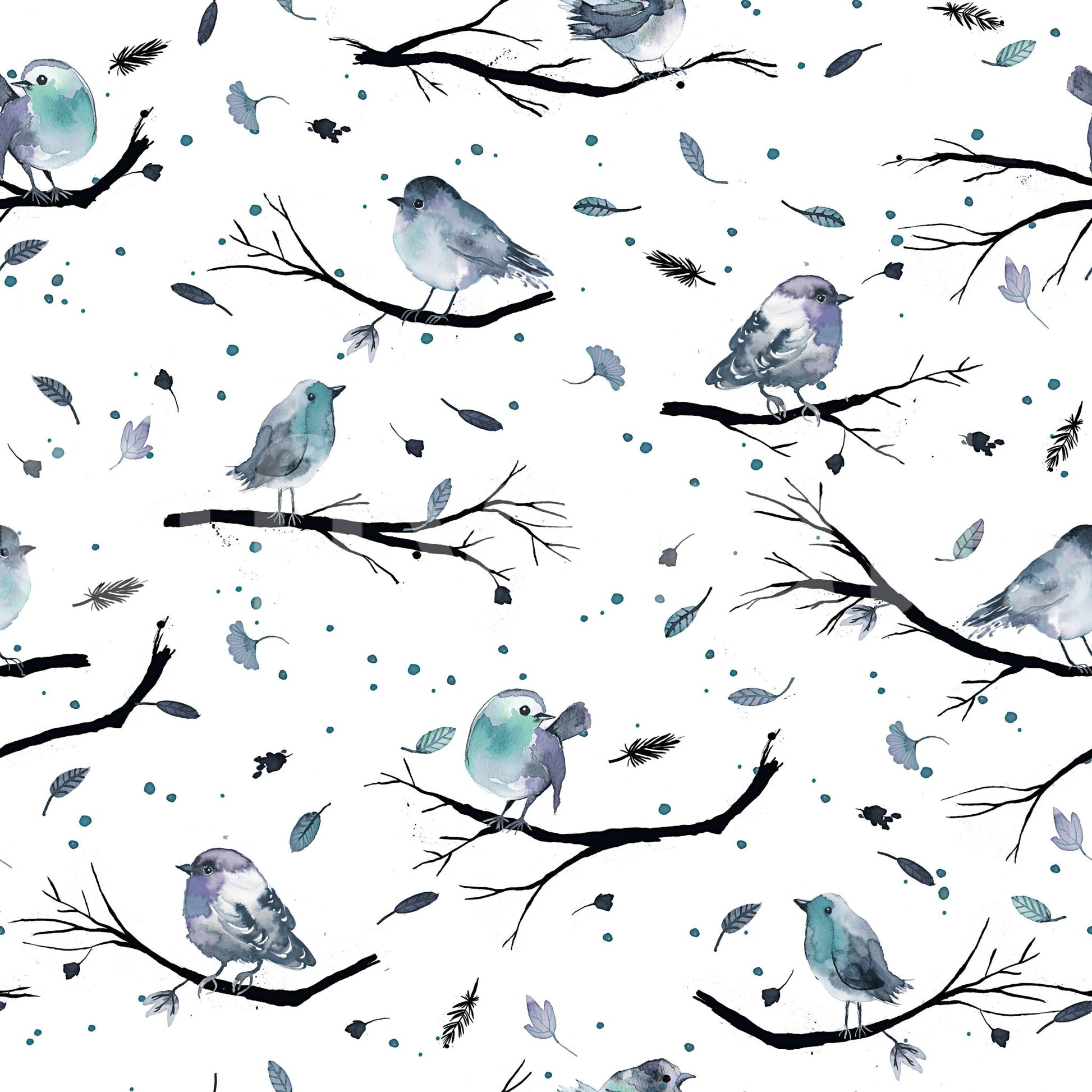 Robin birds in aqua on wall mural

