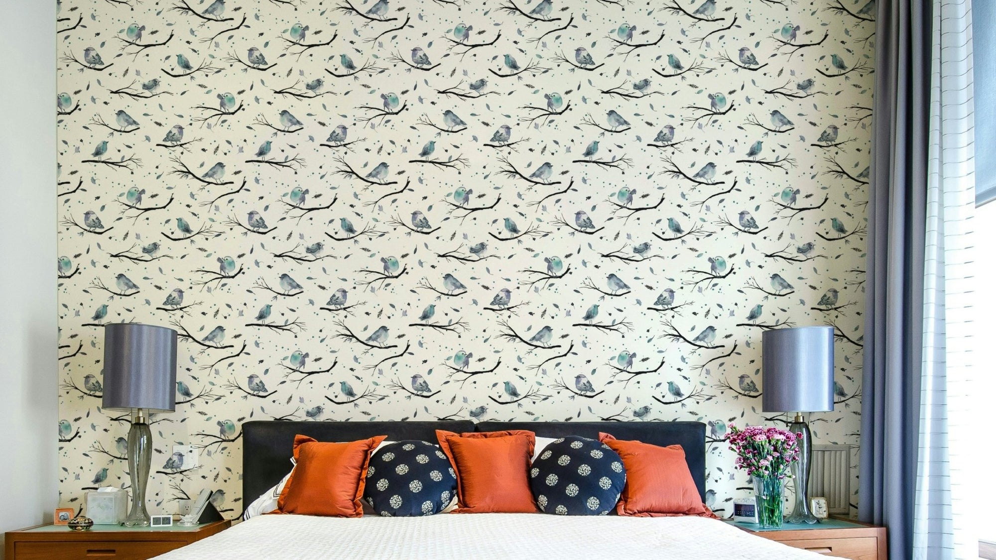 Aqua robin birds mural wallpaper GD771

