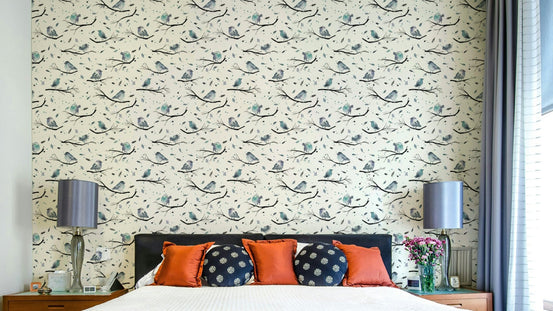 Aqua robin birds mural wallpaper GD771

