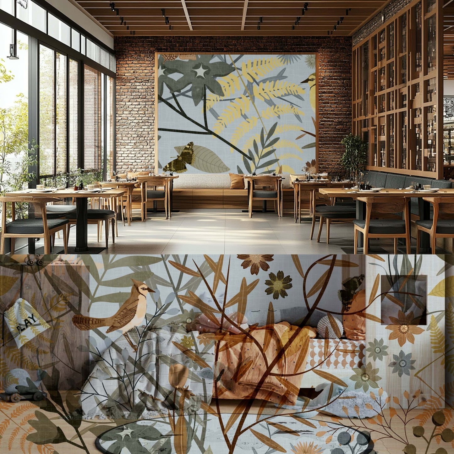Butterfly and bird wall mural
