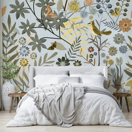 Muted gold and gray wallpaper
