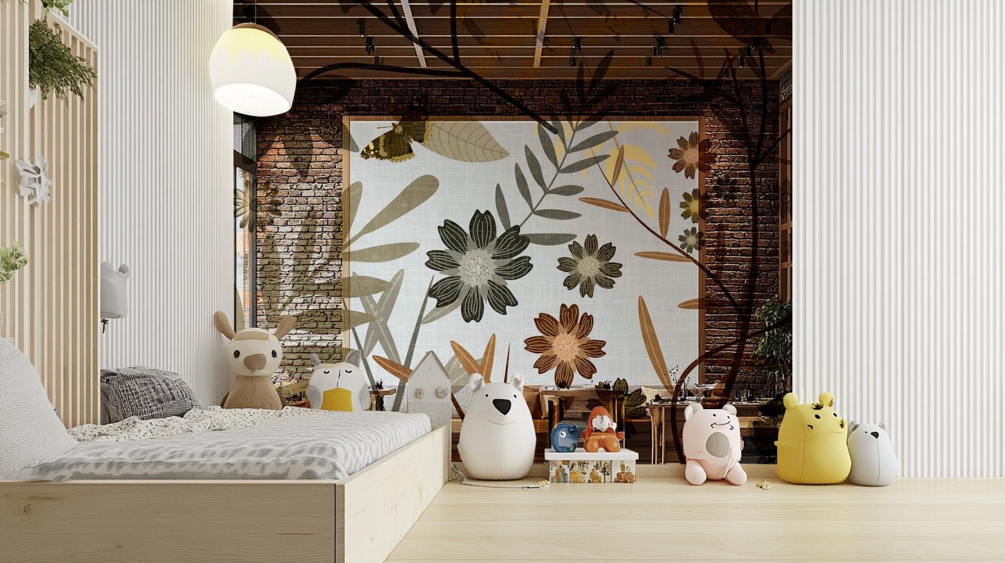 Golden gray bird mural
