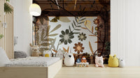Golden gray bird mural

