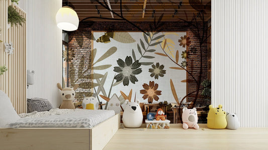 Golden gray bird mural GD020
