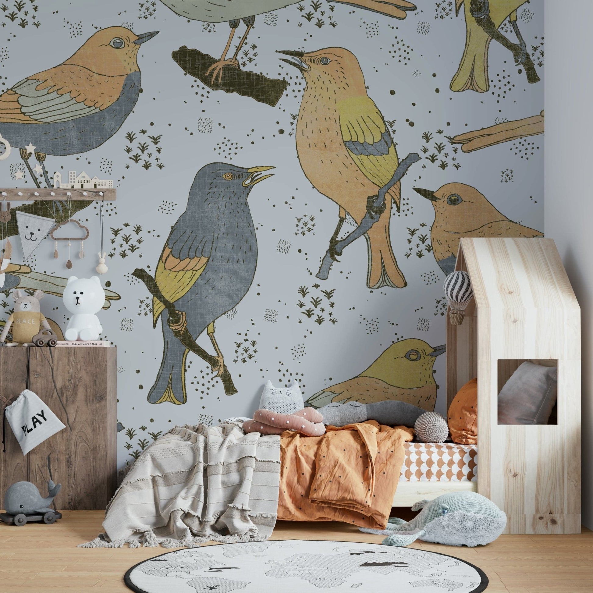 Nature-inspired birds wallpaper mural design

