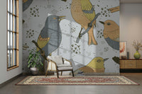 Decorative wallpaper with birds and branches

