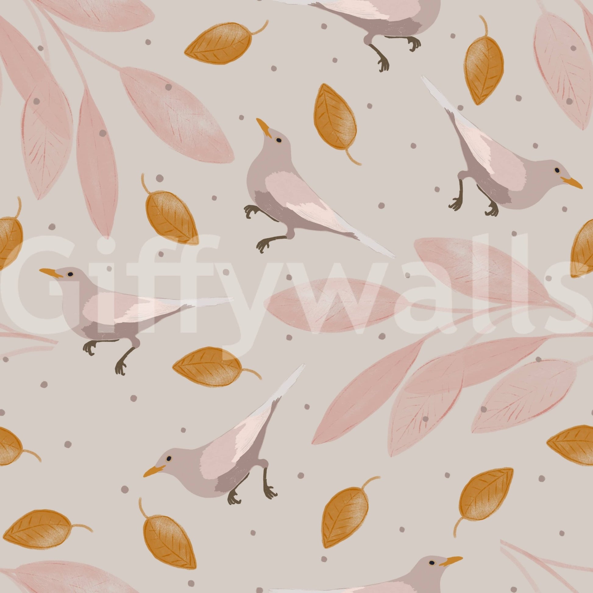 Relaxing Birds & Leaves wallpaper, birds and gold leaves create harmony.

