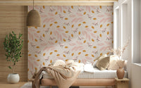 Dreamy Birds & Leaves wallpaper, orange leaves and birds add whimsy.

