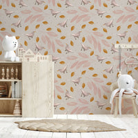 Tranquil Birds & Leaves wallpaper, scattered birds and leaves for walls.

