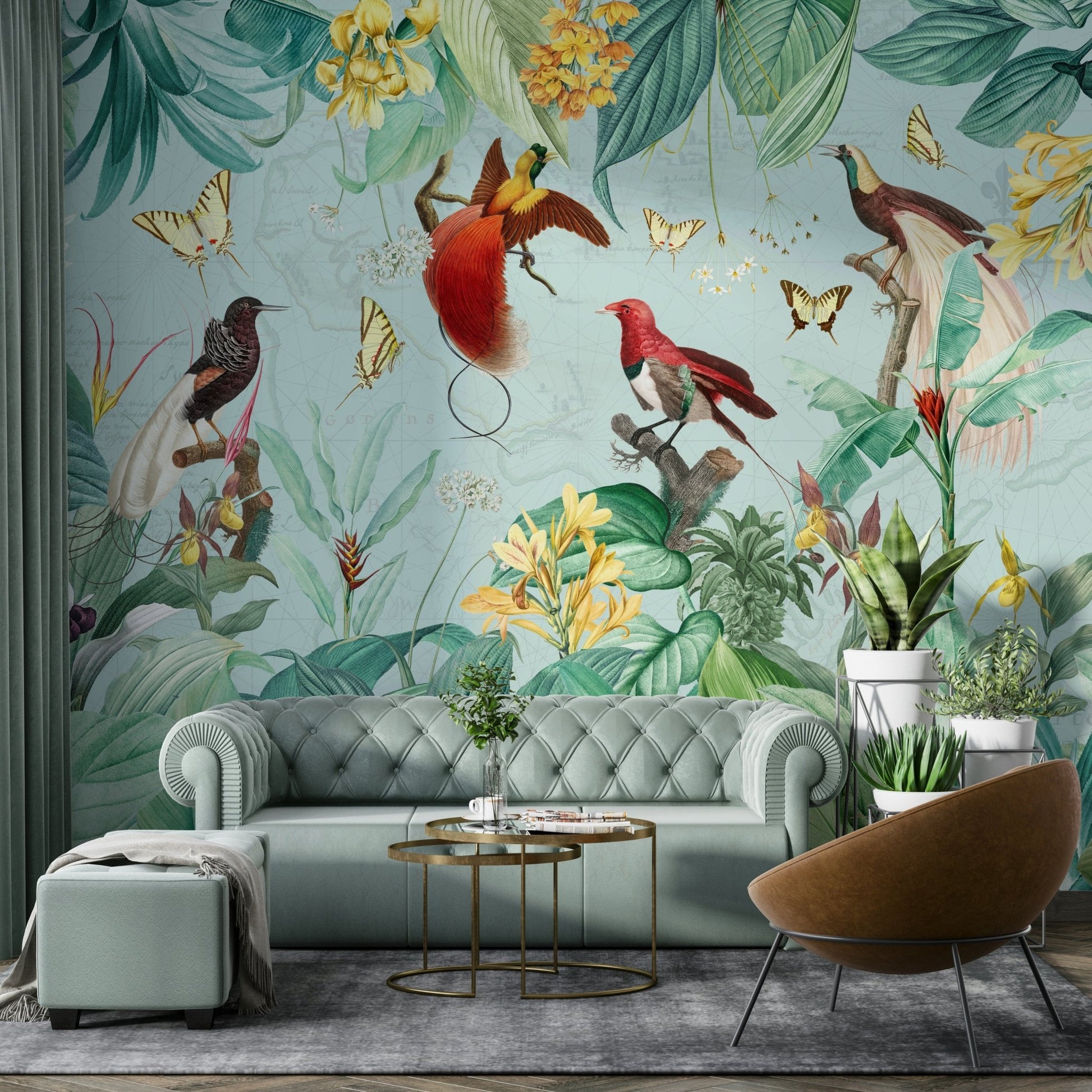 Colorful Birds of Paradise Mural for Fresh Interior.

